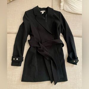 H&M Black Tie-Waist Double Breast Blazer Coat